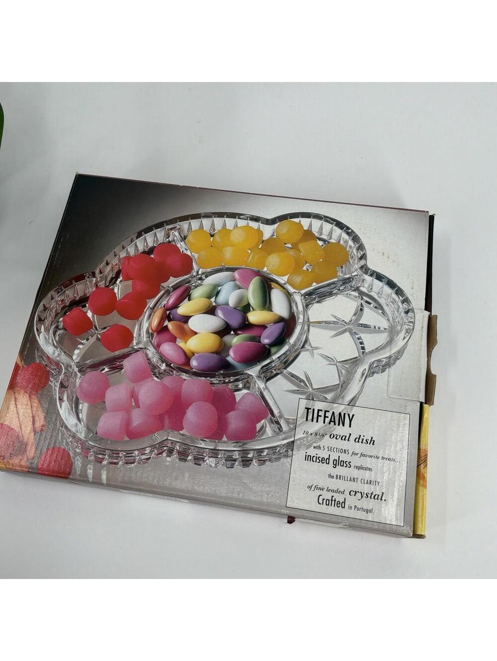 Tiffany Leaded Crystal Oval 5-Section Serving/Candy Dish 10" x 8" Original Box